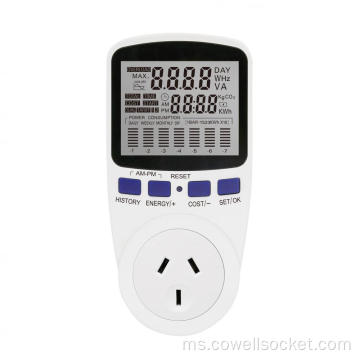 Watt Energy Meter Analyzer kuasa dengan soket carta